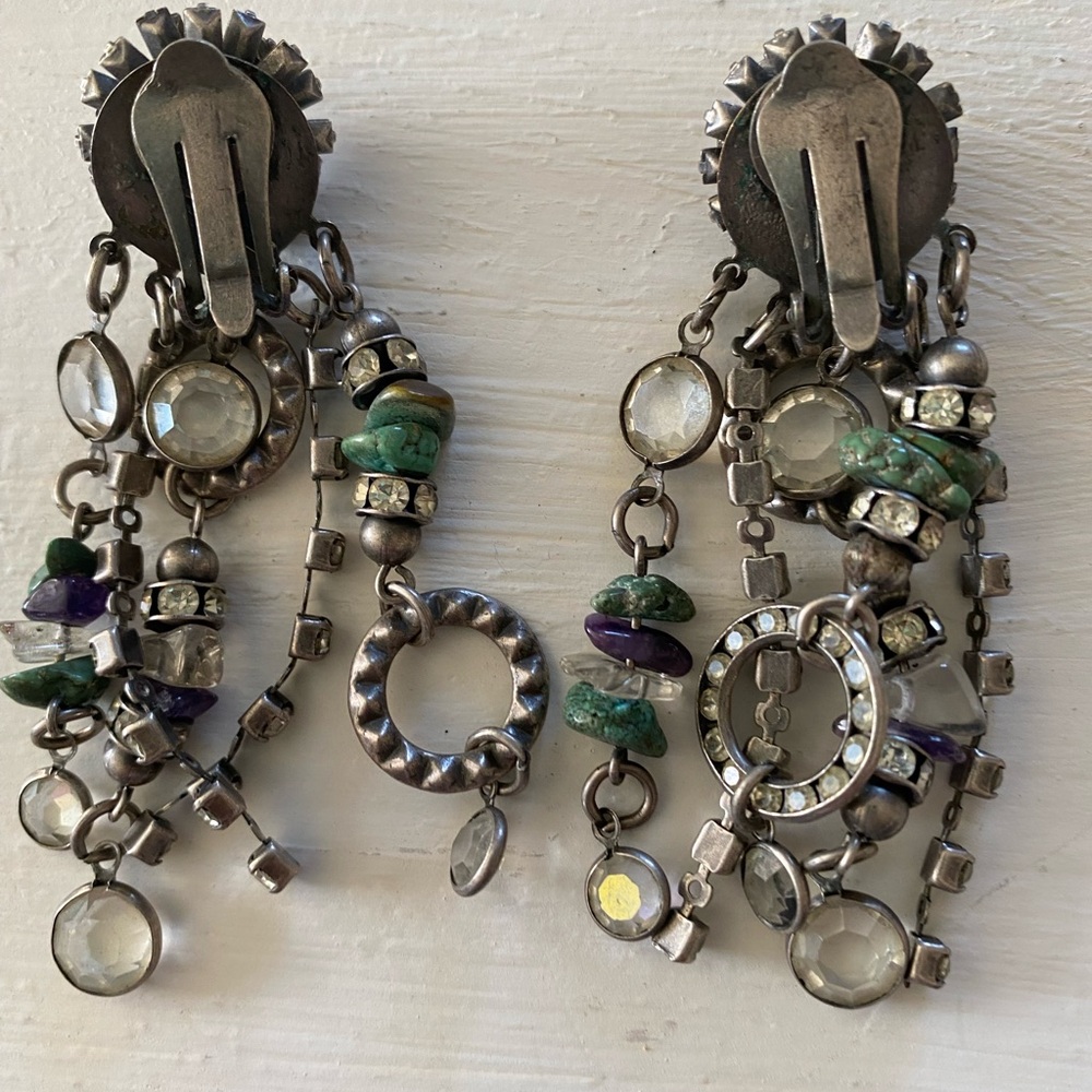 Vintage Sorrelli Clip On Dangle Earrings 3 inches long - Picture 3 of 7